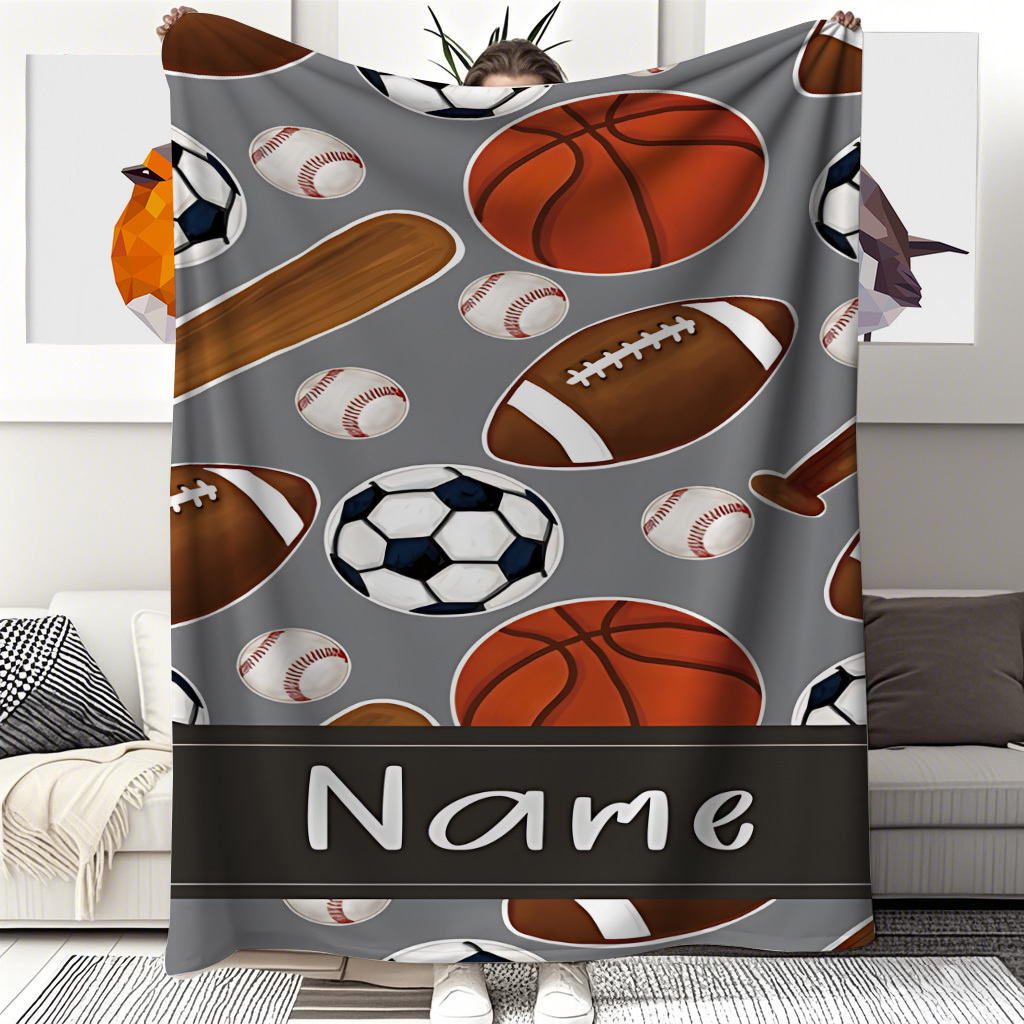 Name Sports Equipment - 新原宿スタイルのグレーのカスタムネームブランケットスポーツ用品。キャンパスで必須アイテム。