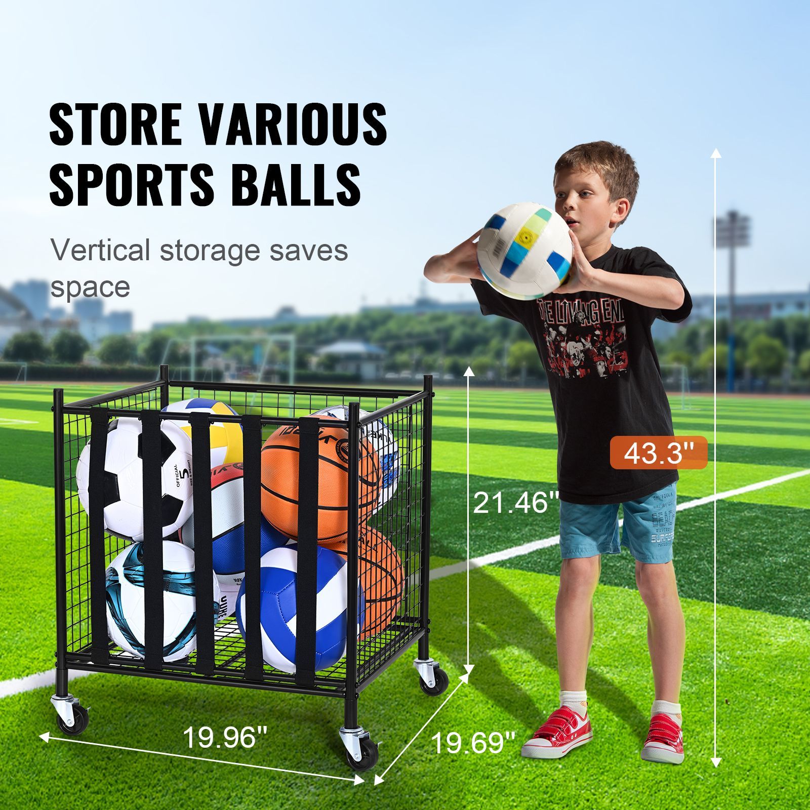 ローリングスポーツボール収納カート、伸縮性ストラップ付きロッ - Sports Equipment Cart のレビューと価格