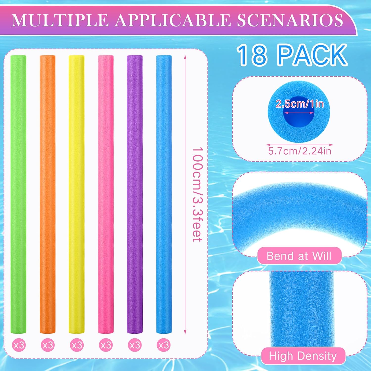 18本入りプールヌードルセット 39 x 2.24インチ フ - Foam Pool Noodle のレビューと価格